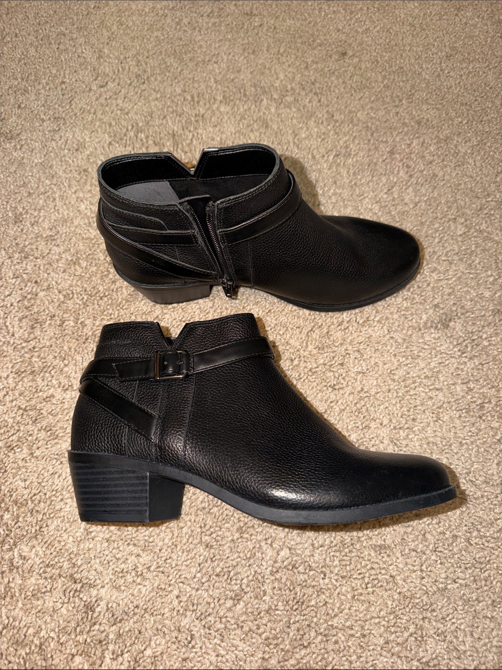 Vionic Black Leather Ankle Booties with Buckle Strap